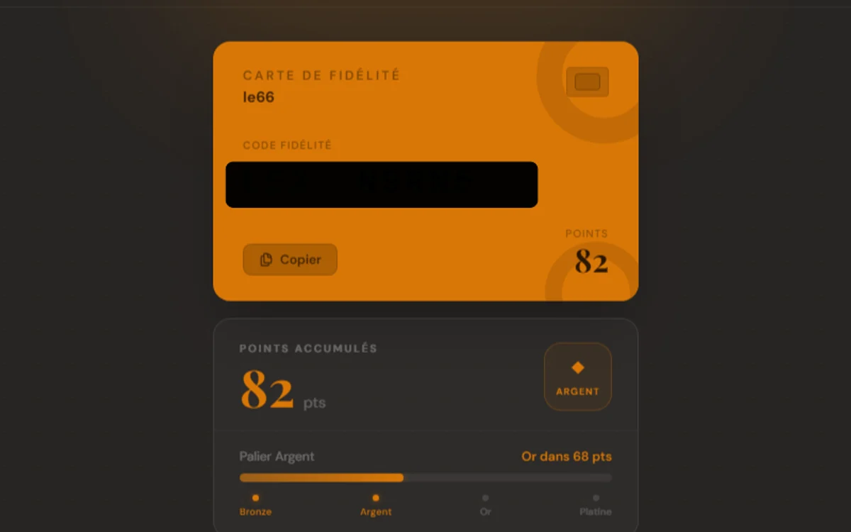 Carte de fidélité numérique avec points et paliers